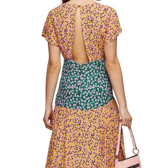Topshop Floral Print Short Sleeve Midi Dress -NWOT - Picture 2 of 8